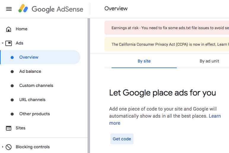 view of google adsense after approval