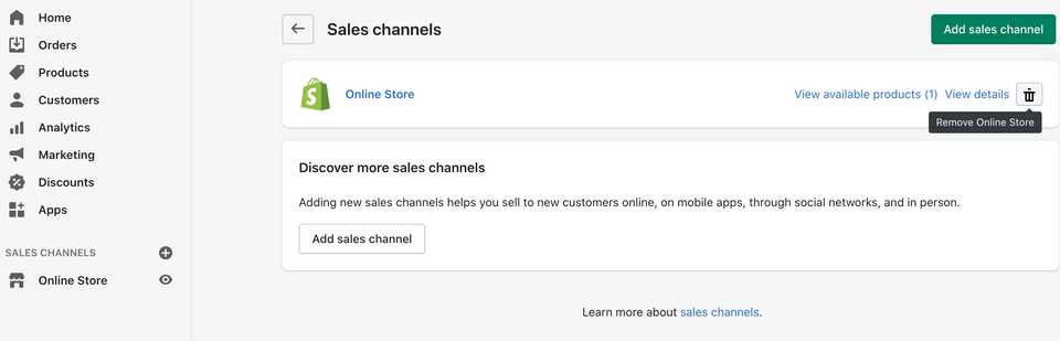 Remove onlineshop sales channel