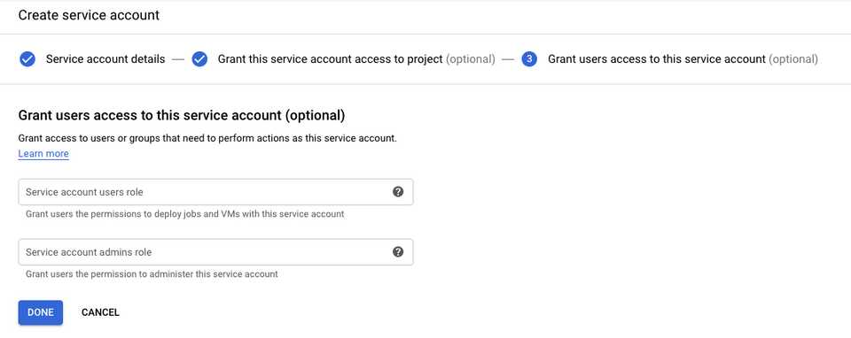 finished service account creation