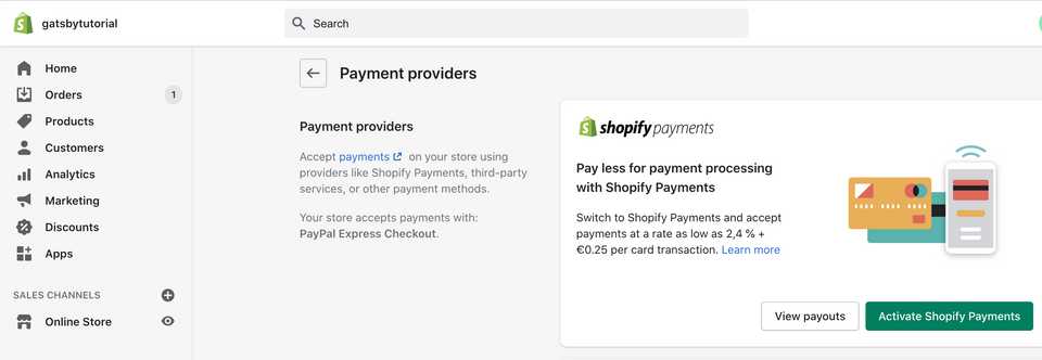 Activate shopify payments
